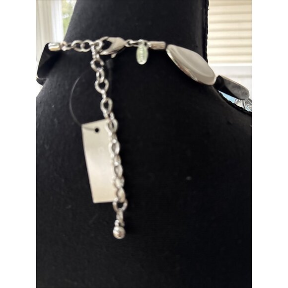 Chicos Faux Black Stone Silver Tone 19" Long Statement Necklace NEW - Picture 10 of 15